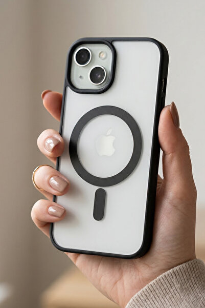 KVK PRİVACY iPhone 13 /14 / 15 Magsafe Uyumlu Siyah Şeffaf Telefon Kılıfı Dar...