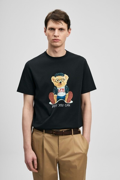 Lufian 111020305 Teddy Modern Graphic T-Shirt Ανδρικό T-Shirt ΜΑΥΡΟ