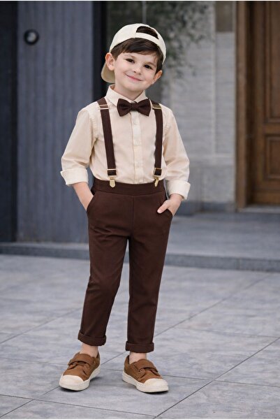 KOKOŞ BEBEK Boy's Classic Stylish Suspender Pants and Shirt Set – Age 2/10 – ...