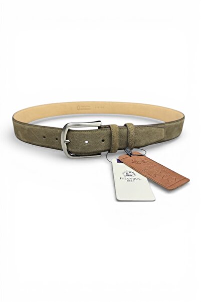 İstanbul Belt Erkek Hakiki Süet Deri Kemer – 4 CM – Gümüş Ton Tokalı, Dayanık...