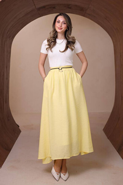 Mogi Butik Women's Basic Elastic Waist Skirt Modal Woven 3193