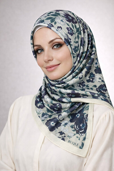 mim eşarp Σατέν κασκόλ Buqle Jan Jan με μοτίβο λουλουδιών - 100x100 cm