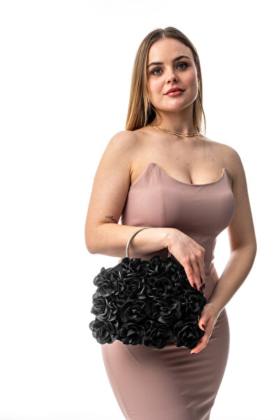 GUSTELLO روزاليا |   فستان سهرة بتصميم زهور من القماش D بمقبض باللون الفضي ال...