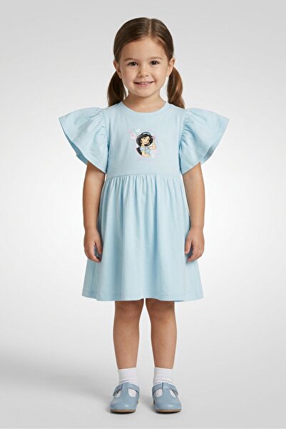 Disney Princess Toddlers Girl Graphic Print Flutter Sleeve Dress, Light Blue