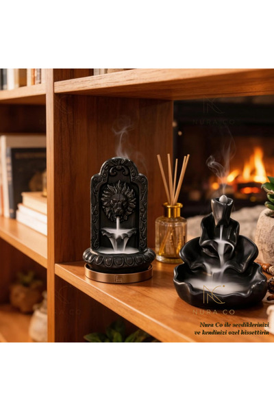 NURA CO Aslan Çeşmesi Şelale Efektli Geri Akış Tütsülük 2'li Set Koni Tütsü Y...