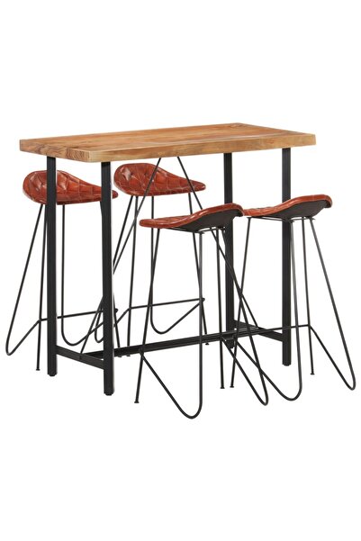 Concept Set mobilier de bar, 5 piese, lemn de sheesham & piele naturală