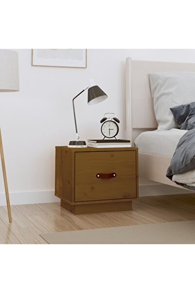 Concept Κομοδίνο, μελί καφέ, 40x34x35 εκ., μασίφ ξύλο πεύκου