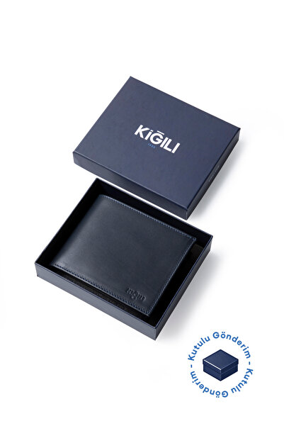 Kiğılı Düz Kartlık Bölmeli Hediye Kutulu Hakiki Deri Cüzdan