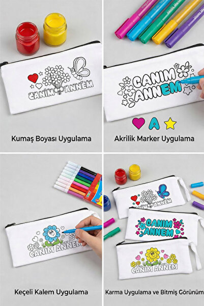 Pamusan Anneler Günü Boyanabilir Kalemlik Beyaz 21x10 cm Buket Çiçek 10 ADET