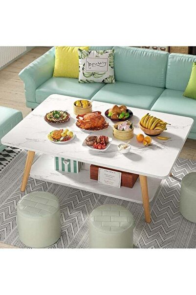 Yelajoy طاولة قهوة من طبقتين، طاولة وسط بيضاوية الشكل مع رف مفتوح وأرجل خشبية...