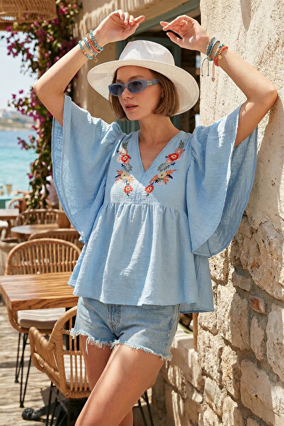 Lela Με κέντημα Μπλούζα με μανίκια νυχτερίδα BLUZ 611BZ0409