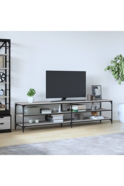 Concept Comodă TV, gri sonoma, 200x30x50 cm, lemn prelucrat și metal