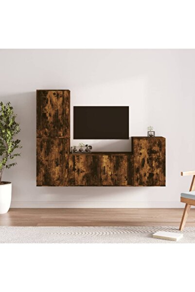 Concept Set dulapuri TV, 4 piese, stejar fumuriu, lemn prelucrat