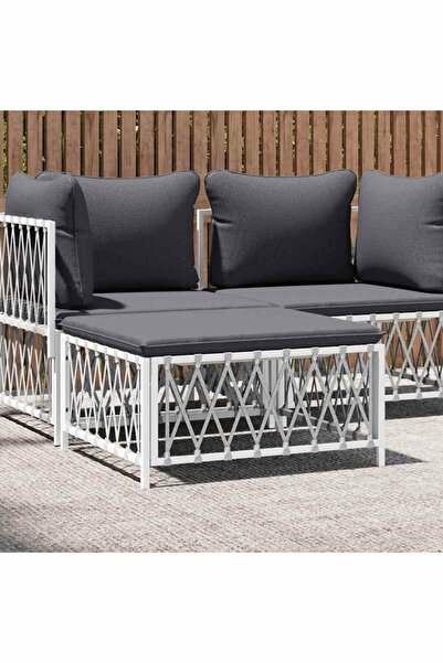 Concept Taburet de grădină cu pernă, alb, material țesut