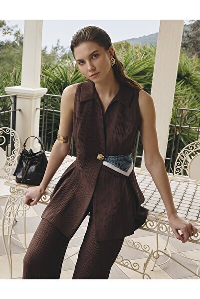 Kayra Lyocell Viscose Vest Suit Chocolate