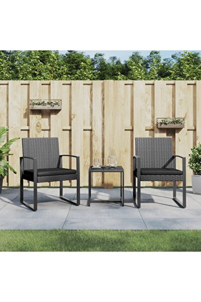 Concept Set mobilier de grădină cu perne, 3 piese, gri închis, PP ratan
