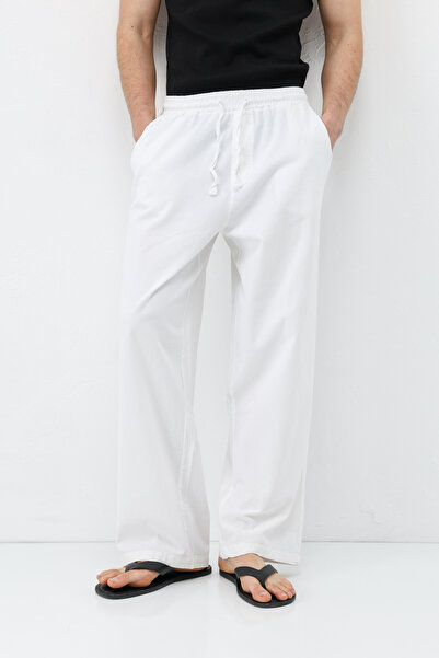 VAMOSCLO Elastic Waist Baggy Fit Linen Trousers White