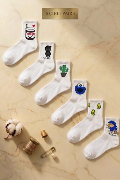 Esinti 6 قطع جوارب نسائية طويلة منقوشة ملونة - مقبس رجالي