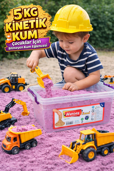 HEROES 5 Kg Pembe Kinetik Kum (Dev Boy) - Akışkan ve Dağılmayan Canlı Renk Eğ...