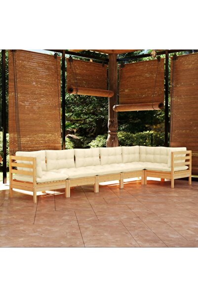 Concept Σετ επίπλων κήπου με κρεμ μαξιλάρια, 6 τεμάχια, ξύλο πεύκου