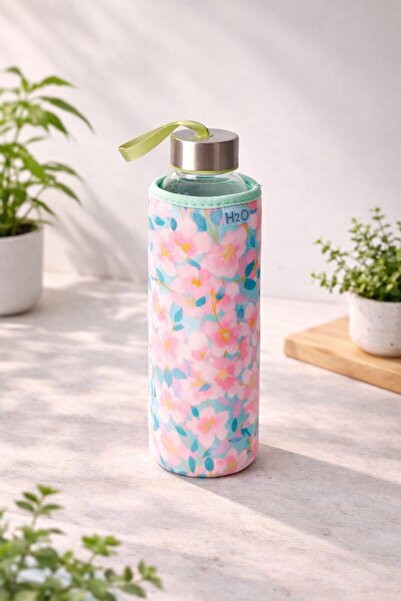 H2O Gül Desen Kilifli 500 ML.Cam Matara