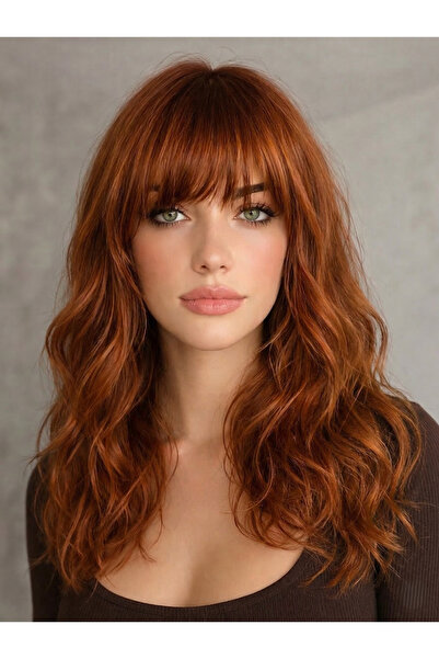 NeednStore Kadın Bakır 45 cm Dalgalı Perçemli Peruk | 1. Kalite Isıya Dayanık...