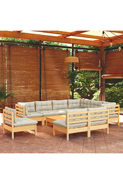 Concept Set mobilier grădină cu perne crem, 10 piese, lemn masiv de pin