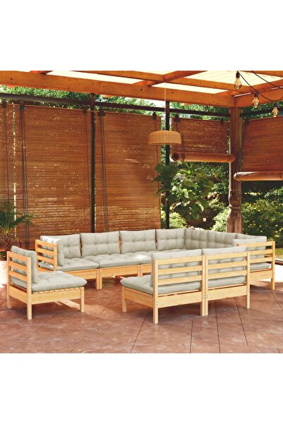 Concept Σετ επίπλων κήπου με κρεμ μαξιλάρια, 9 τεμάχια, μασίφ ξύλο πεύκου