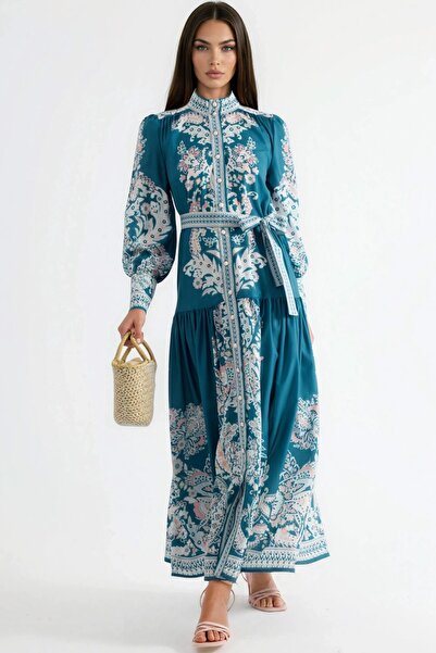 Hiccup Максі-сукня MSN, комір-мандарин та пояс