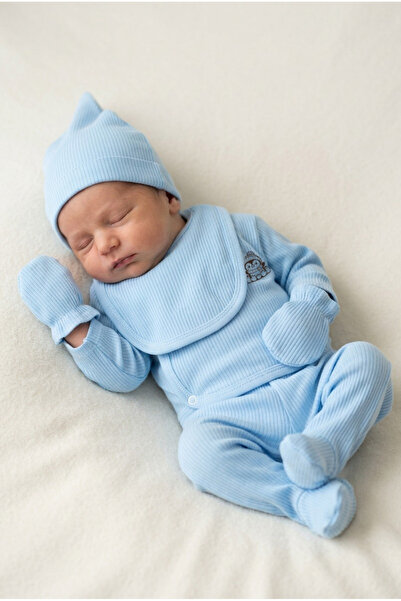 bebeqon 5 Parça Hastane Çıkış Seti Kruvaze Üst Alt Eldiven Şapka Ve Önlük Tak...