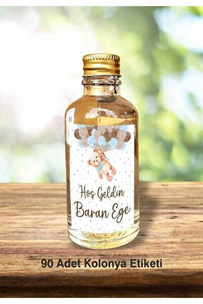 fırsatlar diyarı Balonlu Ayıcık Hoşgeldin Bebek Kolonya Şişe Etiketi Doğum Gü...