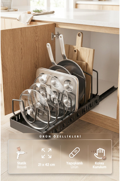 Alper Banyo Συρόμενο μεταλλικό ράφι οργάνωσης κουζίνας για ντουλάπι, εξοικονό...
