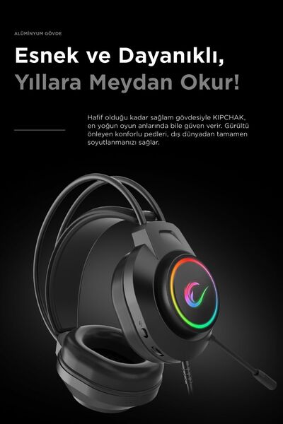 Rampage Kipchak Rgb [Usb-Type-C] Girişli Gürültü Engelleyici Pad 7.1 Profesyonel Oyuncu Kulaklığı Siyah