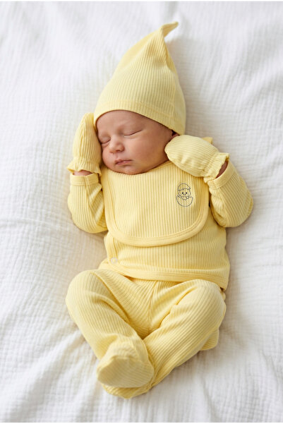 bebeqon 5 Parça Hastane Çıkış Seti Kruvaze Üst Alt Eldiven Şapka Ve Önlük Tak...