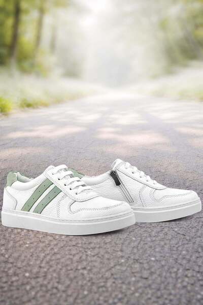 Rakerplus piele naturală Alb Verde Cu șireturi și fermoar Copii sneakerși