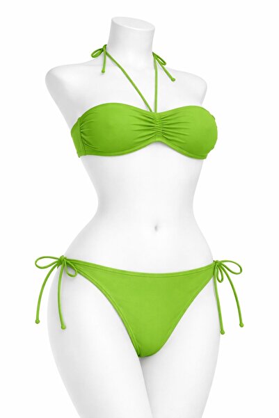 VAJESTO طقم بيكيني نسائي أخضر اللون من الليكرا المرن برباط حول الرقبة بدون حم...