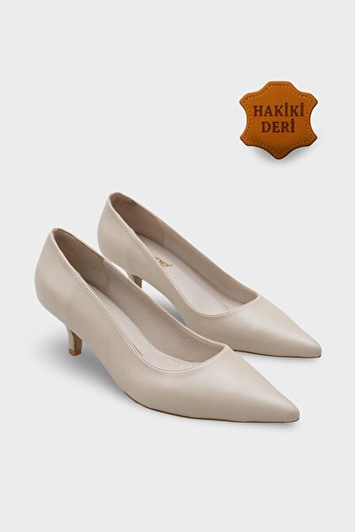 Capone Outfitters Veronica Mid-Heeled Pointed Toe Genuine Leather Lining Wome...