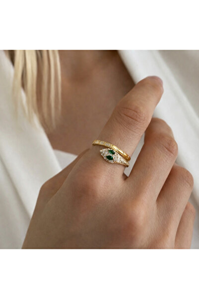 Markiz Takı خاتم ثعبان ذهبي أخضر عين نسائي