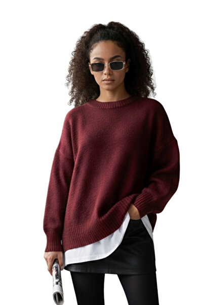 MODASPARK Pulover de damă oversize cu gât roșu Claret