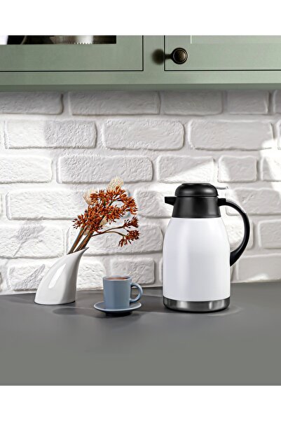 Penguen New Titanium Beyaz 2 Litre Çift Katlı Çelik Termos Mandallı Png-1093