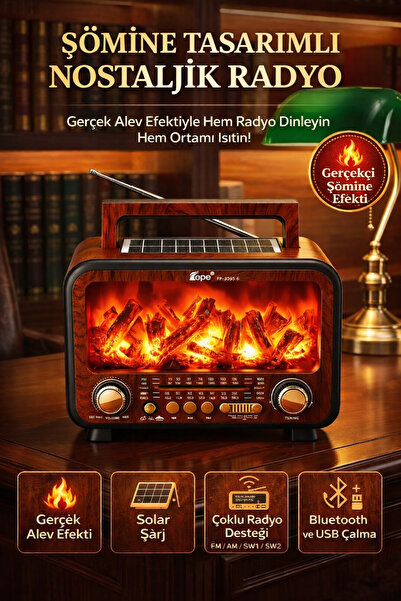 Maybax Şömineli Güneş Enerjili Bluetooth USB, TF Kart, AUX, FM Radyo Destekli...
