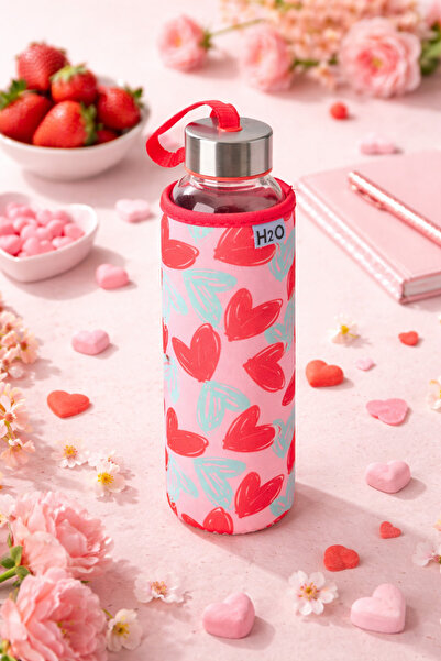 H2O Kalp Desen Kilifli 500 ML.Cam Matara