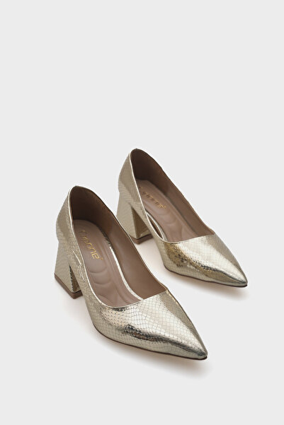Capone Outfitters Pantofi aurii de damă cu toc mediu și talpă moale
