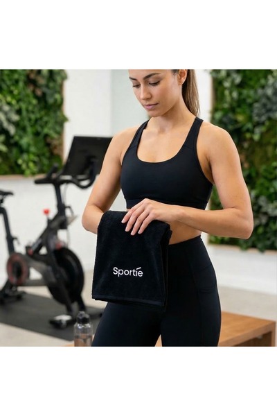 Sportie منشفة رياضية سوداء 100% قطن