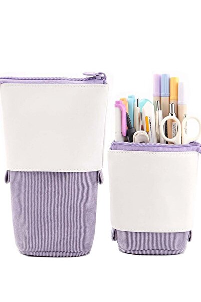 Arabest Telescopic Pencil Case with Stand, Retractable Corduroy Organizer Bag