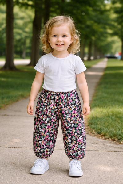 EruZan Kız Çocuk Lastikli Viskon Desenli Şalvar 1-12 yaş