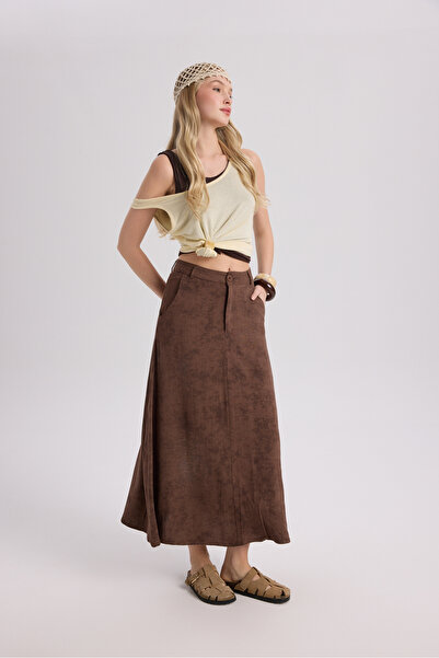 BOHEMAİ تنورة Garias طويلة منقوشة باللون البني مع جيوب