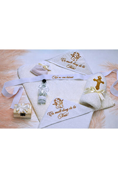 OEM Trusou Botez Îngeraș Brodat – 100% Bumbac – 7 piese