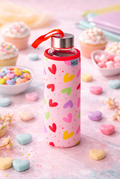 H2O Kalp Desen Kilifli 500 ML.Cam Matara