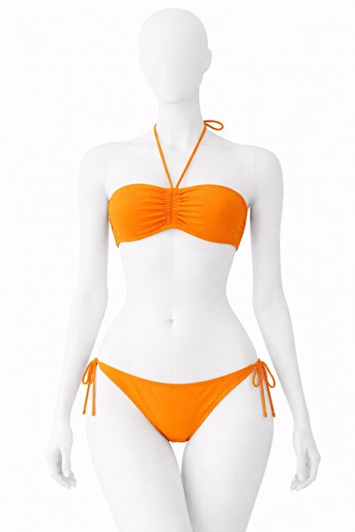 VAJESTO طقم بيكيني نسائي بلون برتقالي من الليكرا، مرن، برباط حول الرقبة، بدون...